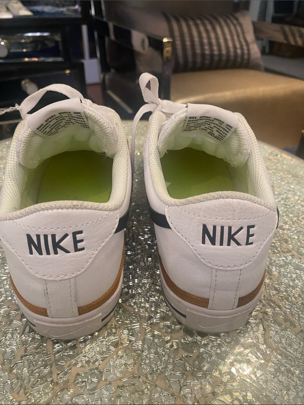 Nike Womens White Sneakers with Black Swoosh and Brown Trim - Picture 4 of 7